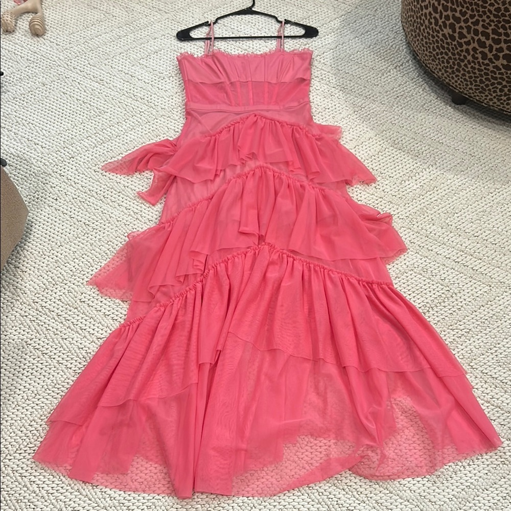 Orange and Pink Tiered Ruffled Sundress for Wedding Guest